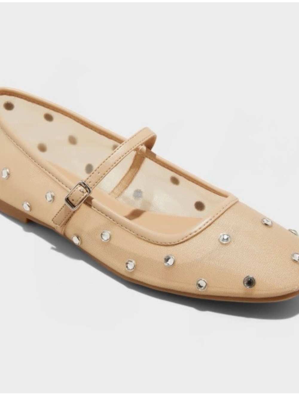 wild fable Nude/Tan Mary Jane Flats with Rhinestone Studs